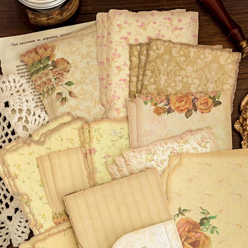 Vintage Floral Pattern Decorative Craft Paper, 30 Sheets Pack Aesthetics Material Paper for DIY Scrapbook Gift Wrapping Decor