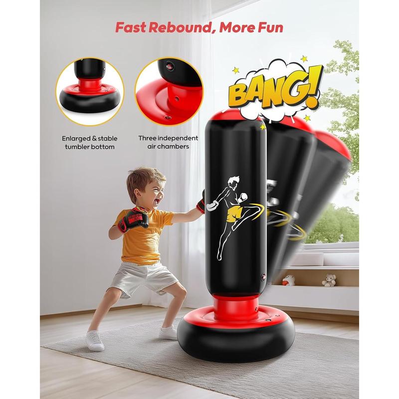 Kids Punching Bag Toy with Boxing Gloves, 66 Inch Larger Stable Kids Inflatable Boxing Bag Set, Gifts for Boys & Girls Age 6-12, for Practicing Karate, Taekwondo, MMA