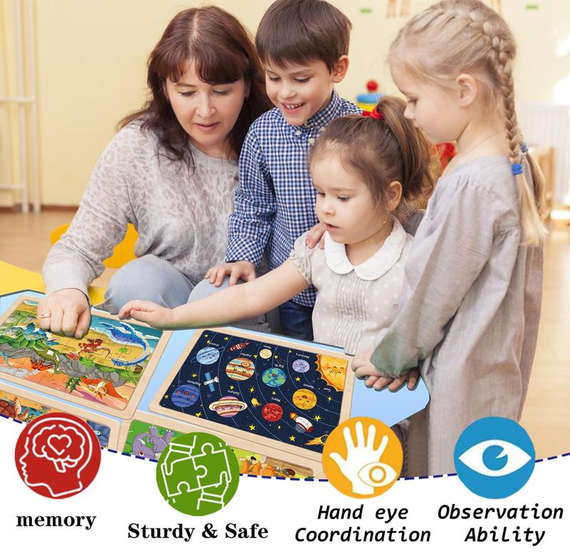 Puzzles for Kids Ages 4-6, 4 Pack 24 Pieces Wooden Puzzles for Toddlers Ages 3 4 5 6 7 8 Year Olds Puzzles Toys. Children Jigsaw for Boys and Girls Gifts Educational Learning Toys