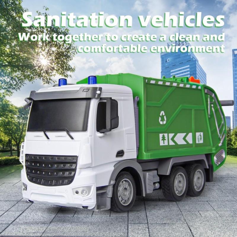 2.4G Remote Control Garbage Truck Toy, 1 Set Rechargeable Recycling Truck Toy with Trash Bin, Electric Wireless Garbage Truck Toy for Boys