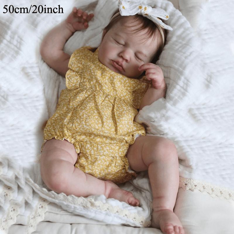 reborn baby doll,Realistic 50cm Asleep Reborn Baby Doll with 3D-Paint Skin and Visible Veins (Cloth Body, Vinyl Limbs) 20inch Newborn Bebe Girl Art Toy Lifelike Kids Birthday Gift