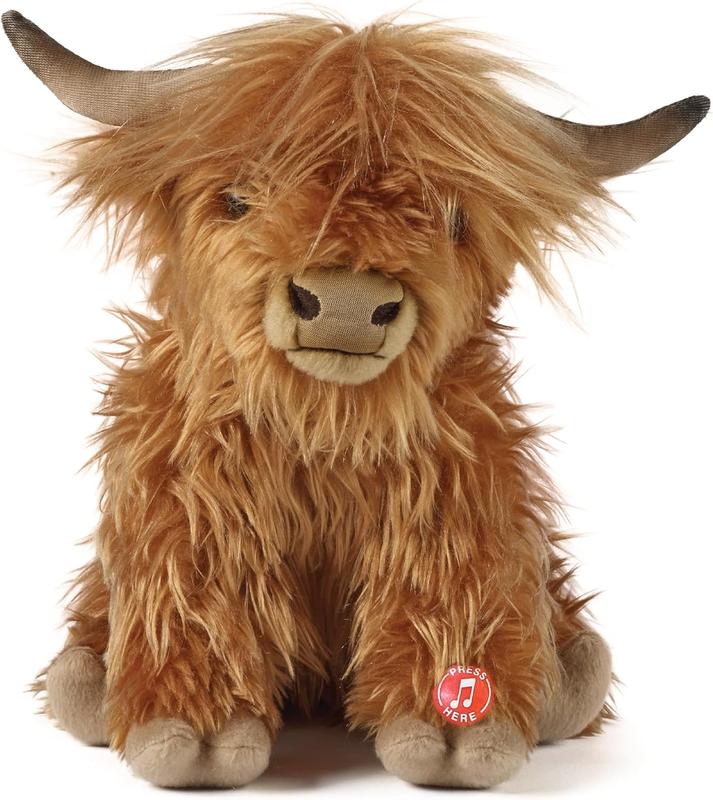 Living Nature Highland Cow Brown Stuffed Animal | Farm Toy with Sound | Naturli Eco-Friendly Plush | 9 Inches