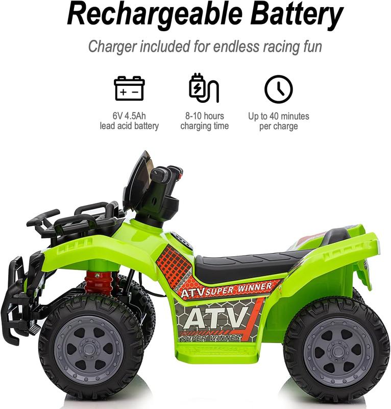 Hikiddo Kids ATV 4 Wheeler, 6V Ride-On Toy for Toddlers boys & girls with Music, Forward & Reverse