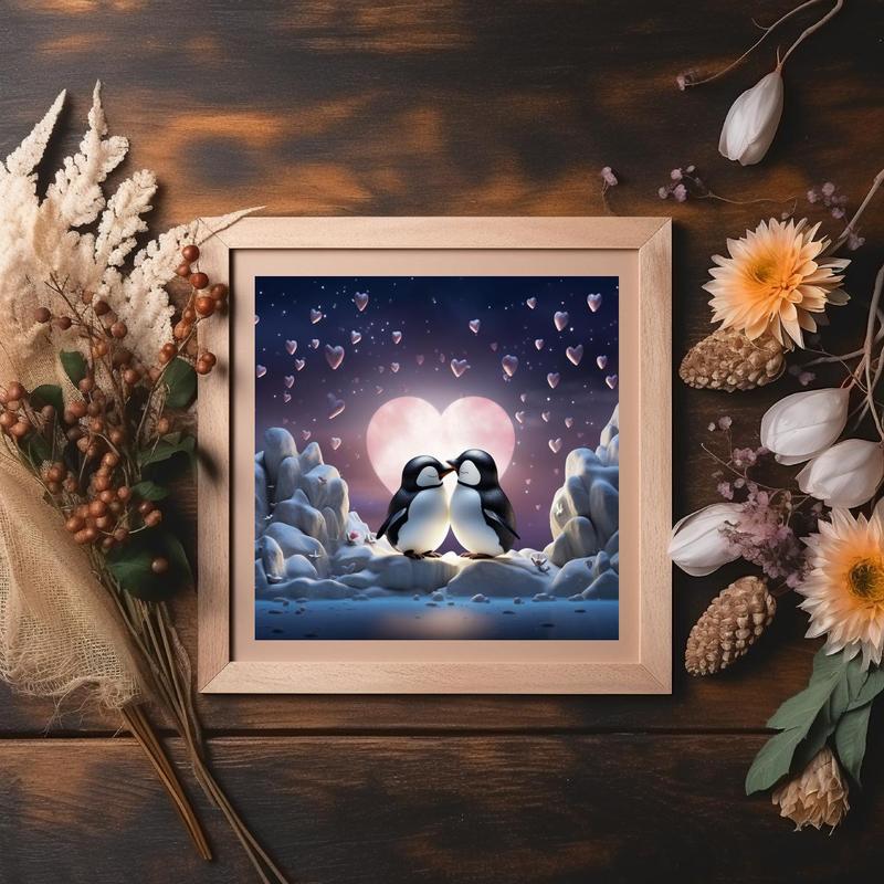 Heart & Penguin Pattern DIY Diamond Art Painting Kit without Frame, DIY Artificial Diamond Art Painting Kit, DIY Decor Painting for Bedroom Living Room