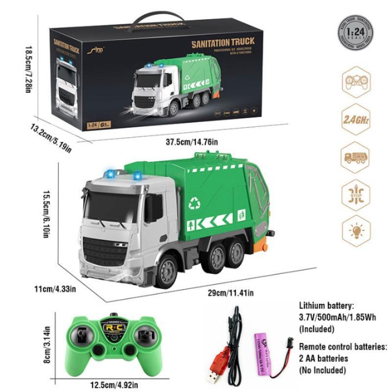 2.4G Remote Control Garbage Truck Toy, 1 Set Rechargeable Recycling Truck Toy with Trash Bin, Electric Wireless Garbage Truck Toy for Boys