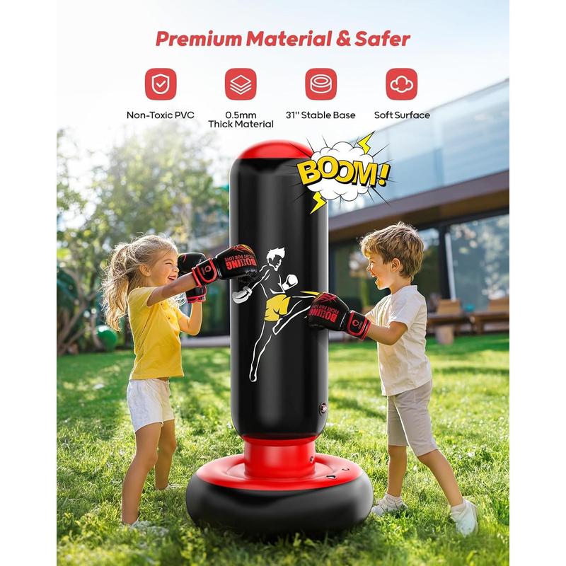 Kids Punching Bag Toy with Boxing Gloves, 66 Inch Larger Stable Kids Inflatable Boxing Bag Set, Gifts for Boys & Girls Age 6-12, for Practicing Karate, Taekwondo, MMA