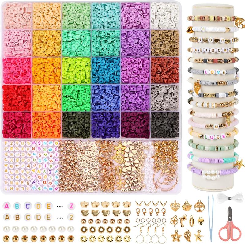 6000 Clay Beads for Bracelet Making Kits, 24 Colors Flat Clay Heishi Beads Jewelry Accessory, Strings for Jewelry Making Kit Bracelets Necklace