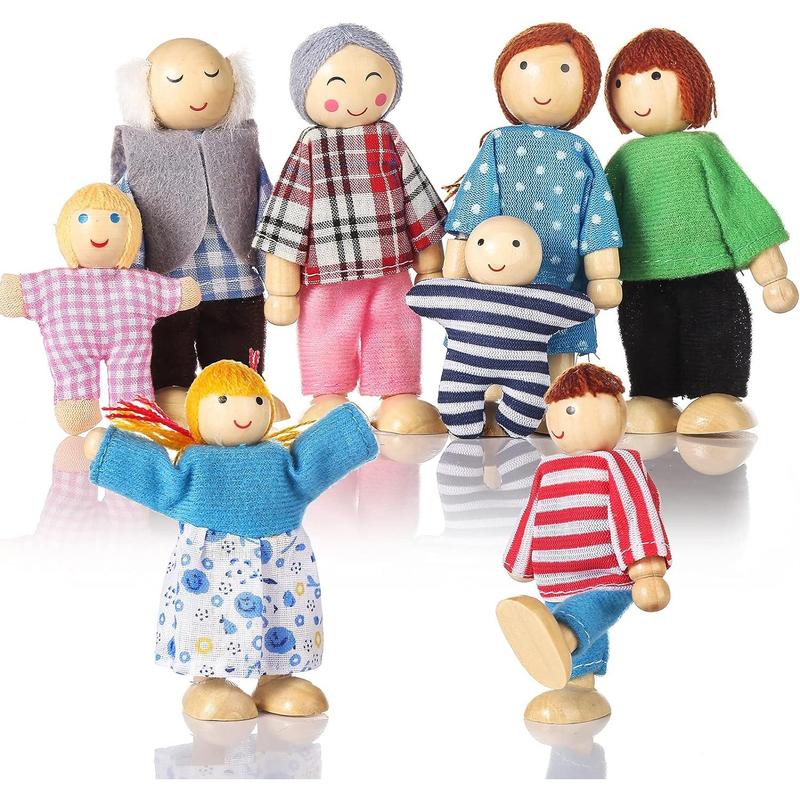 Wooden Doll House People of 8 Figures, Dolls Family Set for Girls Toddler  s Dollhouse Accessories Toy