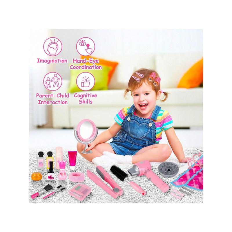 Girls Beauty Salon Set, 32PCS Kids Beauty Salon Toy Kit,Pretend Play Hair Stylist Toy Kit With Hairdryer, Barber Costume Apron,Hair Styling Toy Playset For Girls,Christmas Toys Gifts