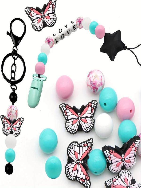 Mixed Color Butterfly Pattern Silicone Beads Kit, DIY Jewelry Accessories for Bracelet Necklace Earring Pendant, Jewelry Making Supplies