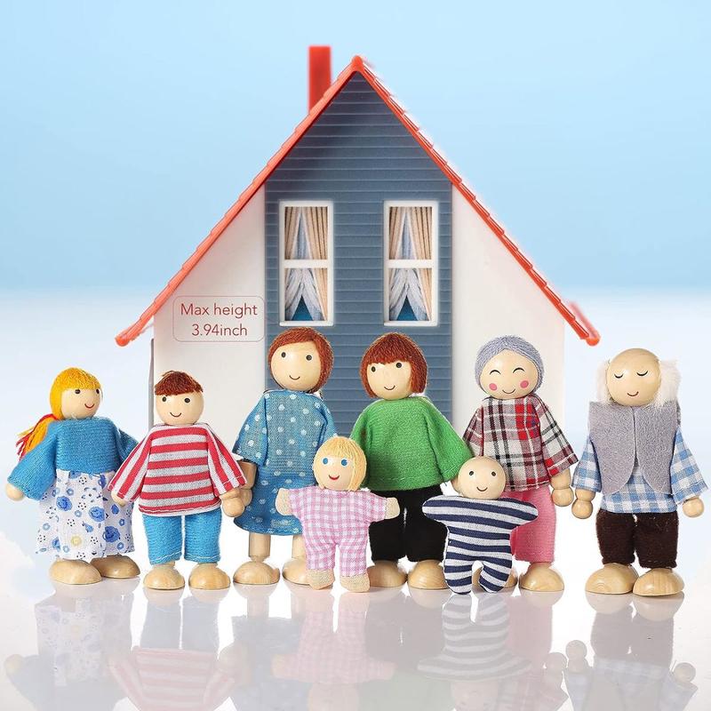 Wooden Doll House People of 8 Figures, Dolls Family Set for Girls Toddler  s Dollhouse Accessories Toy