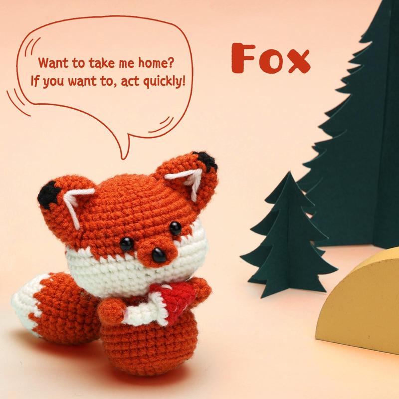 DIY Crochet Kit, Fox Shaped Crochet Kit with Random Color Accessories, DIY Handmade Knitting Kit for Beginners, Crochet Supplies