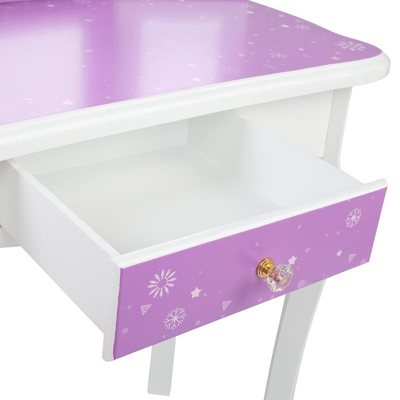 Kid's Vanity  Wooden Makeup Desk W  Mirror,Stool,Drawer Purple