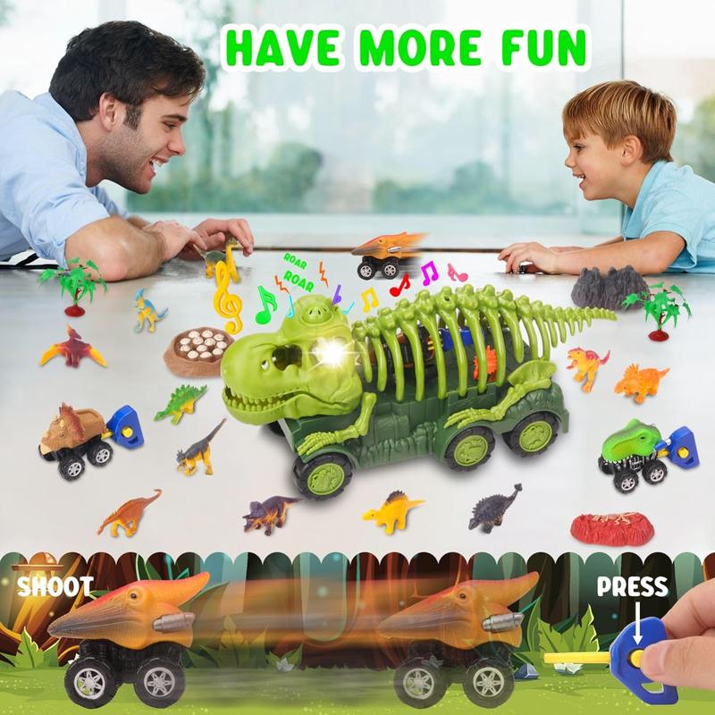 Dinosaur Truck with Sound & Light, Toy for Kids 3-5, T Rex Monster Truck Carrier Transport Car Game with 3 Little Dino Catapult Cars Vehicle & Jurassic Dinosaurs Figures