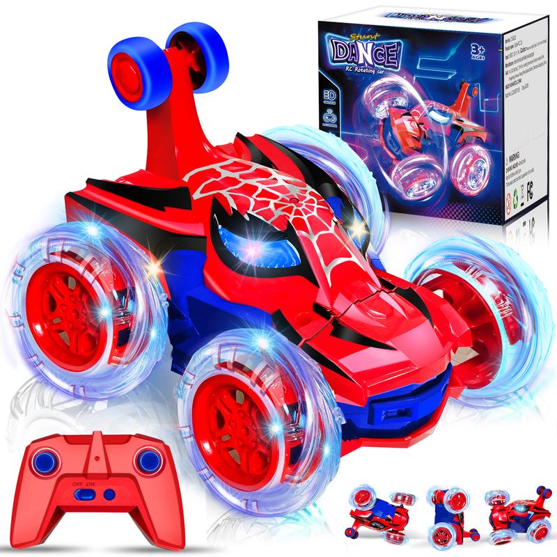 Spider RC Stunt Car, 360° Rotating 4WD, Lights, All-Terrain, Rechargeable, Remote Control for Kids 4-10, Indoor Outdoor, Great Birthday Gift