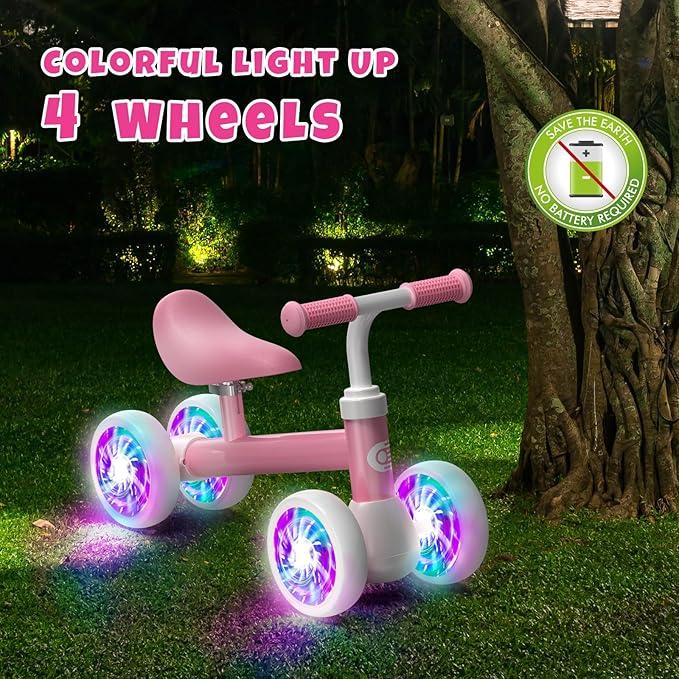 Colorful Lighting Kids Balance Car, Adjustable Pedal-Free Seat Balance Car, 4 Lighting Silent Wheels, Christmas Ride-On Toy Gift for Girls balance bike Infant Balance