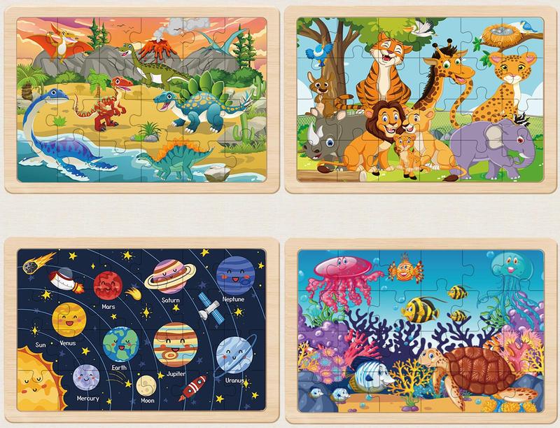 Puzzles for Kids Ages 4-6, 4 Pack 24 Pieces Wooden Puzzles for Toddlers Ages 3 4 5 6 7 8 Year Olds Puzzles Toys. Children Jigsaw for Boys and Girls Gifts Educational Learning Toys