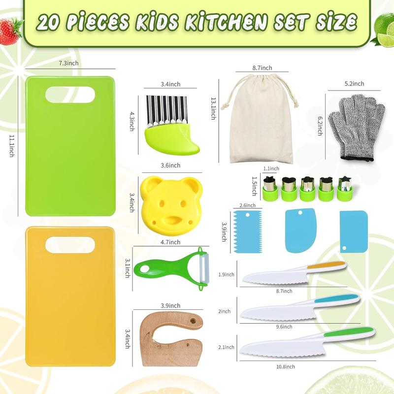 20 Pieces Kids Kitchen Utensils Set for Real Cooking, Kids Kitchen Tools Children Cutting Board and Cookware Set, Toys Gift for Boys Girls