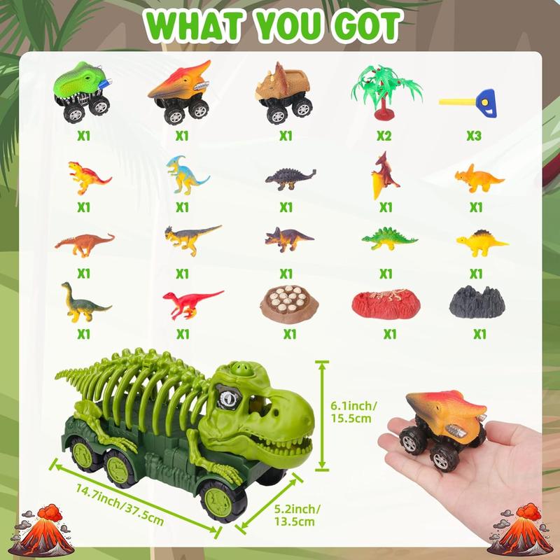 Dinosaur Truck with Sound & Light, Toy for Kids 3-5, T Rex Monster Truck Carrier Transport Car Game with 3 Little Dino Catapult Cars Vehicle & Jurassic Dinosaurs Figures