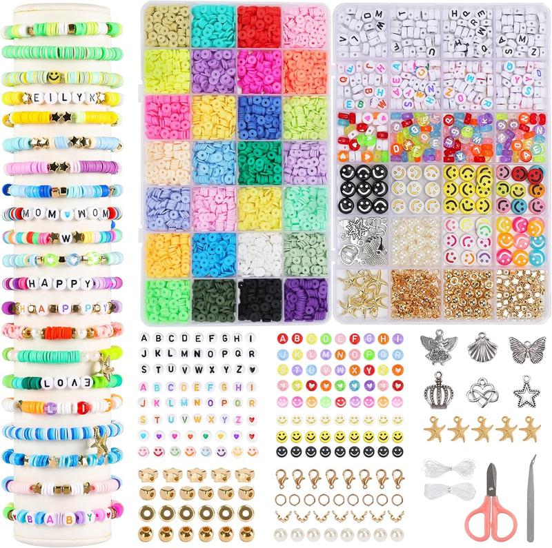 6000 Clay Beads for Bracelet Making Kits, 24 Colors Flat Clay Heishi Beads Jewelry Accessory, Strings for Jewelry Making Kit Bracelets Necklace