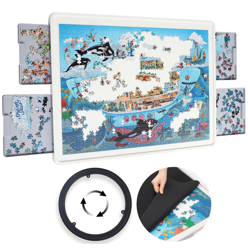 Playboda 1500 Pieces Rotating Plastic Puzzle Board with Drawers and Cover, 35