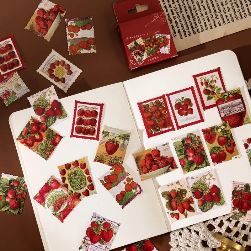 Strawberry Pattern Sticker, 46 Sheets box Self-adhesive Decorative Sticker, Reusable Sticker for DIY Craft, Scrapbooking & Journal Making