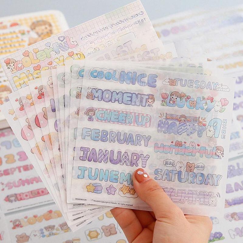 Cute English Hand Ledger Sticker, 10pcs set Creative Waterproof Sticker, DIY Decorative Sticker for Scrapbooking & Journal Making