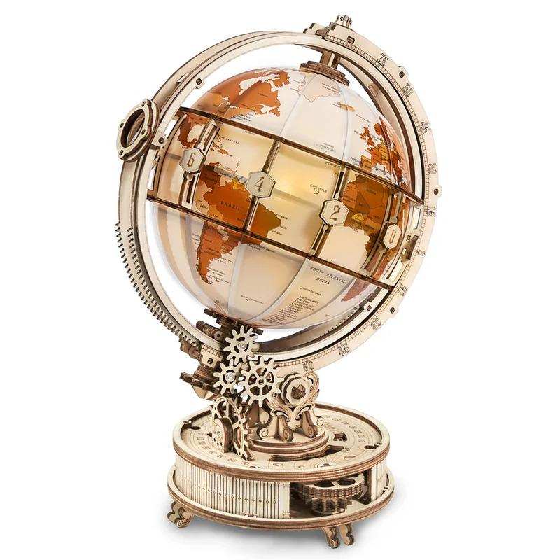 3D Wooden Puzzles for Adults Illuminated Globe with Stand 180pcs 3D Puzzles Built Model Kit Hobby Gifts for Adults