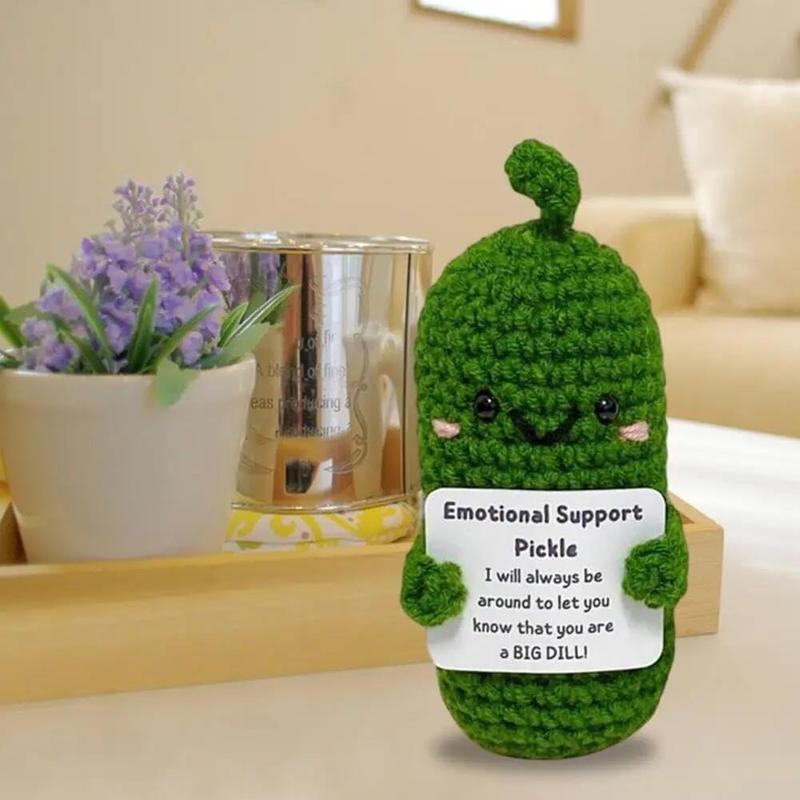 3 Pcs Positive Crochet Emotional Support Potato Pickle , Office & Travel Mini Funny Knitted Wool Toy with Encouraging Messages - Ideal for Home