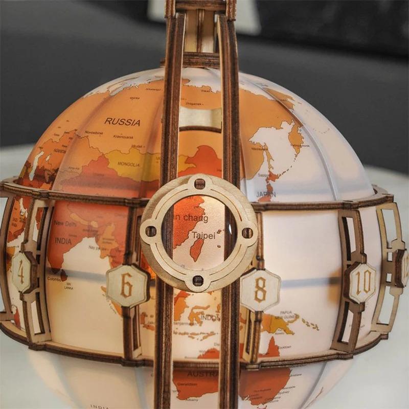 3D Wooden Puzzles for Adults Illuminated Globe with Stand 180pcs 3D Puzzles Built Model Kit Hobby Gifts for Adults