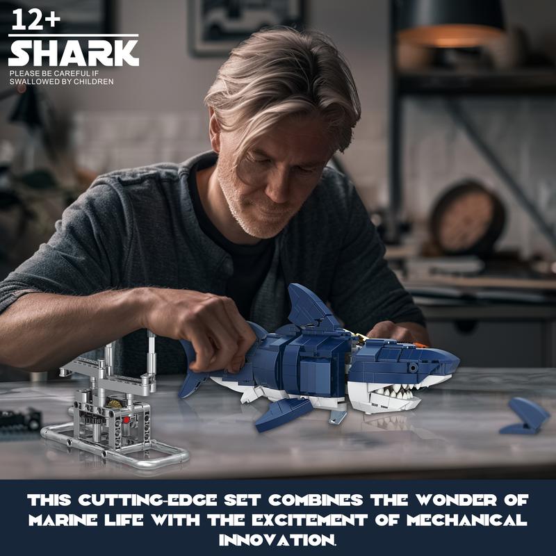 66040,666 Pieces,Shark  Building Block Set,Marine animal toy mechanical shark, with lighting and rotatable link components,Collecting Building crossing the ocean enthusiast toys,Birthday Gift,For aged 12 and above,Stress relief toy