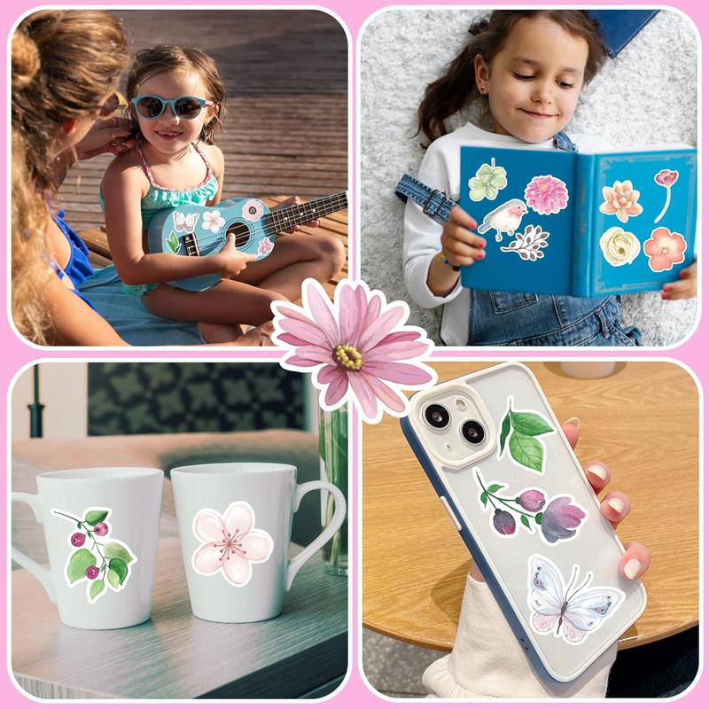 Flower Stickers 50 count, Vinyl  Cute  Floral Stickers for Scrapbook Journal Water Bottles Phone Laptop Computer Envelopes Supplies