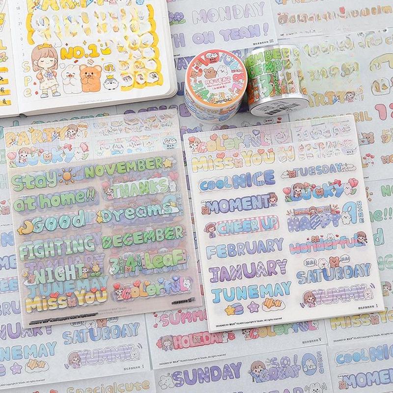 Cute English Hand Ledger Sticker, 10pcs set Creative Waterproof Sticker, DIY Decorative Sticker for Scrapbooking & Journal Making