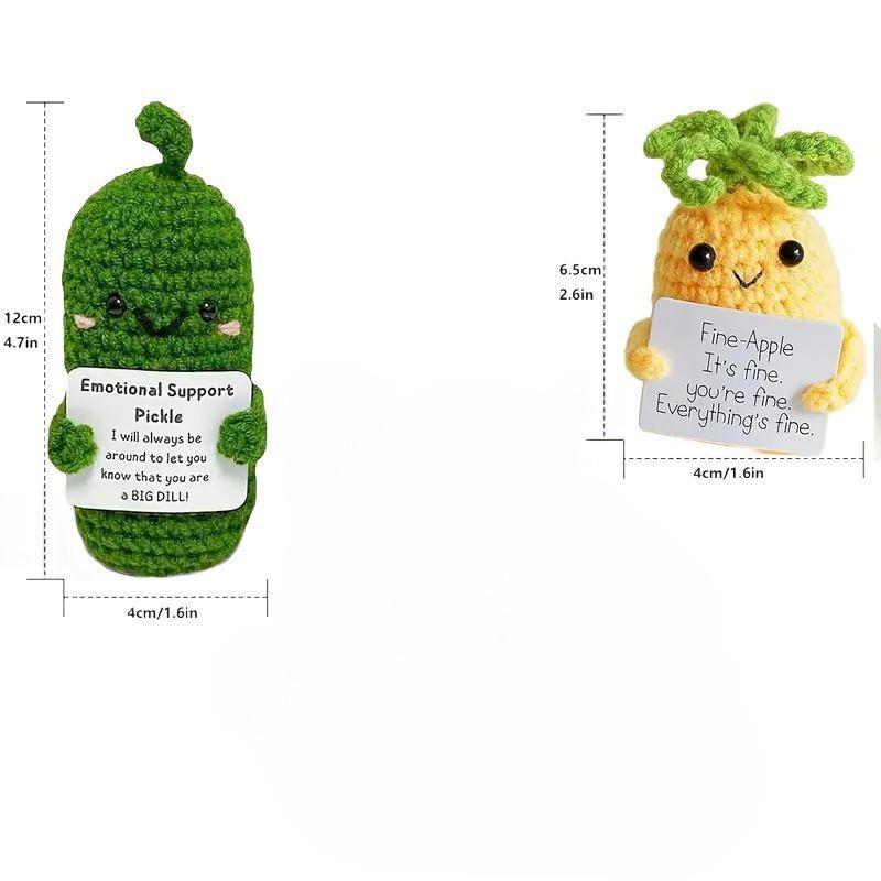 3 Pcs Positive Crochet Emotional Support Potato Pickle , Office & Travel Mini Funny Knitted Wool Toy with Encouraging Messages - Ideal for Home