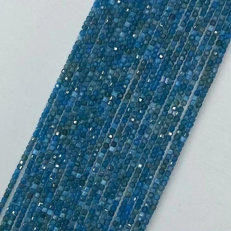 Natural Blue Apatite Gemstone Cube Faceted Beads Tiny Loose Beads Square Faceted Beads For DIY Jewelry Making Desig Handmade Crafts Bracelet, Necklace, Earrings AAAA Quality 15.5 Inches Long, Semi Precious Stone, Spacer beads