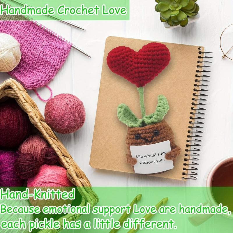 Handmade Mini Funny Crochet, 1 Count Cute Cartoon Plant & Heart Design Crochet with Positive Card, Home Decor for Living Room & Bedroom