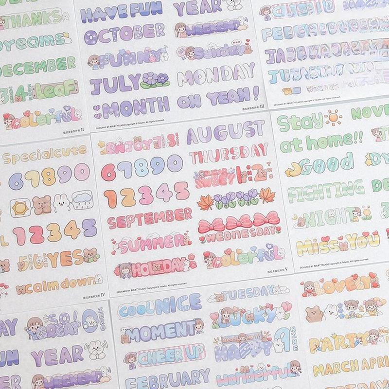 Cute English Hand Ledger Sticker, 10pcs set Creative Waterproof Sticker, DIY Decorative Sticker for Scrapbooking & Journal Making