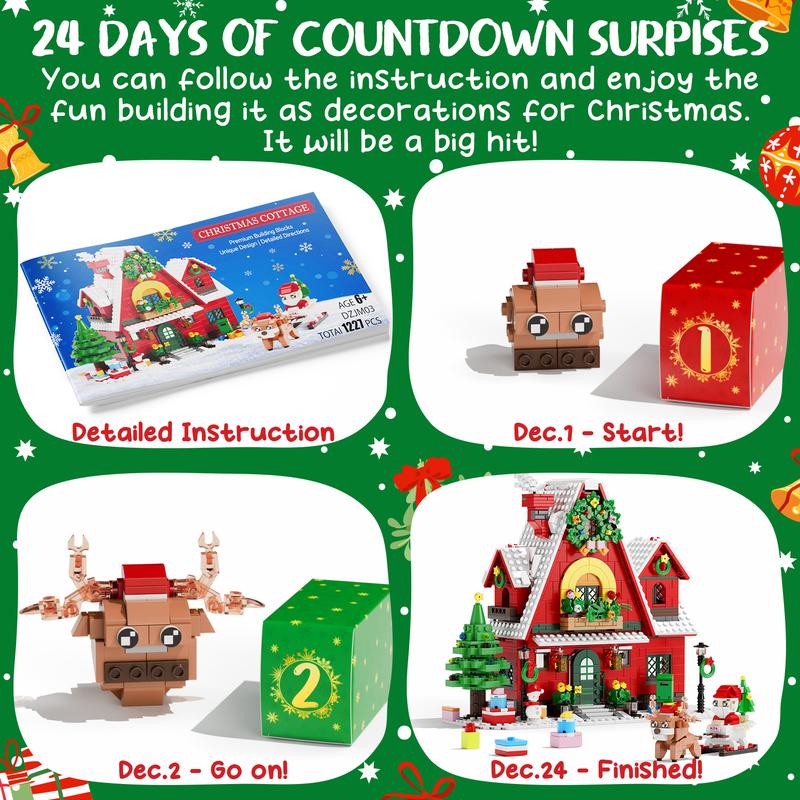 Advent Calendar 2024 , 24 Days Surprise Christmas Tree 3D Puzzles Blocks Christmas Countdown Calendar Gift Box with 1024 PCS Xmas 3D Puzzle Bricks Toy Decor for Boys Girls Women Men