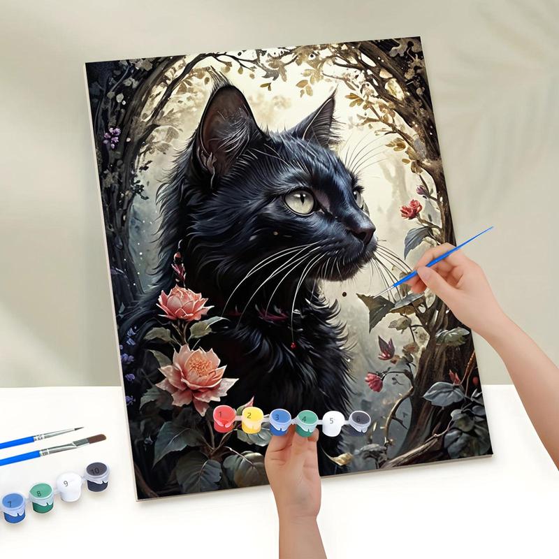 Black Cat Pattern DIY Painting By Numbers Kit, 1 Set DIY Paint By Numbers Kit with Brush, DIY Wall Art Painting for Home Living Room Bedroom Decor