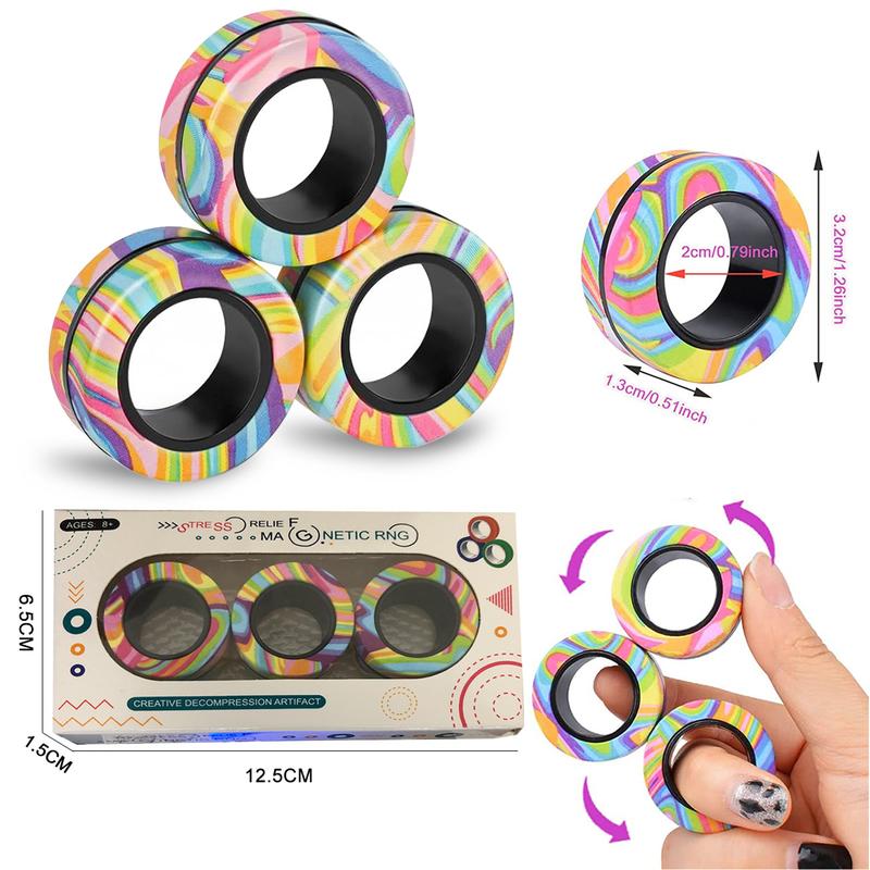 Magnetic Rings Fidget Toy Set, Idea ADHD Anxiety Decompression Magnetic Fidget Toys Adult Fidget Spinner Rings for Relief, Finger Fidget Toys