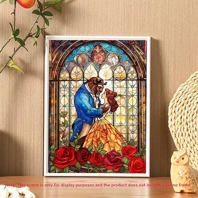 Cartoon Beauty and The Beast Pattern DIY Diamond Arts Colorful Painting Kit without Frame, DIY 5D Diamond Arts Colorful Painting for Home Bedroom Wall Decor