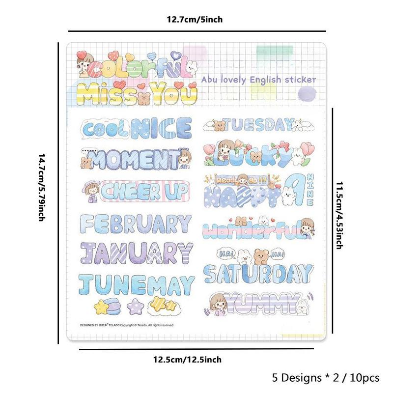 Cute English Hand Ledger Sticker, 10pcs set Creative Waterproof Sticker, DIY Decorative Sticker for Scrapbooking & Journal Making