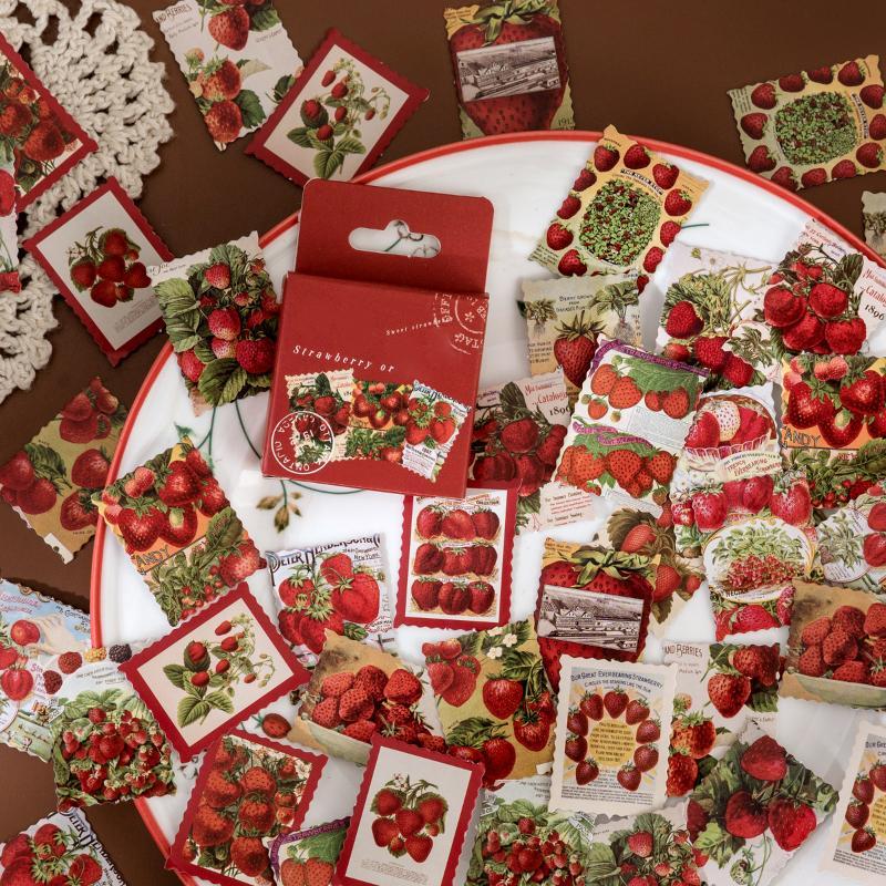 Strawberry Pattern Sticker, 46 Sheets box Self-adhesive Decorative Sticker, Reusable Sticker for DIY Craft, Scrapbooking & Journal Making