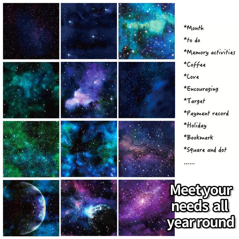 12 Sheets Pack Scrapbook Paper Pad, Watercolor Starry Sky Paper Pack, 12 Styles Sky Craft Paper with One Side Print, Suitable for Scrapbooking DIY Holiday Photo Album Crafts Making