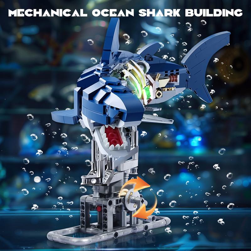 66040,666 Pieces,Shark  Building Block Set,Marine animal toy mechanical shark, with lighting and rotatable link components,Collecting Building crossing the ocean enthusiast toys,Birthday Gift,For aged 12 and above,Stress relief toy