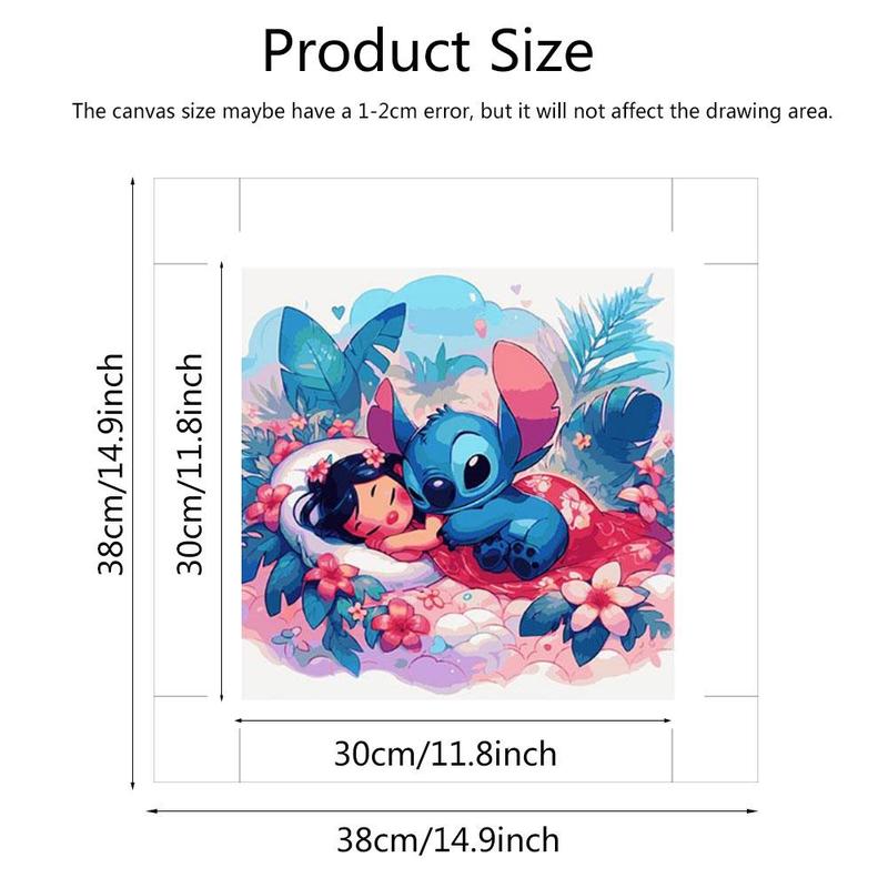 Stitch Acrylic Oil Painting By Numbers Kit, Sleeping Stitch Acrylic Paint Kit, Digital Painting On Canvas, Cartoon Flower Room Decor, DIY Gift