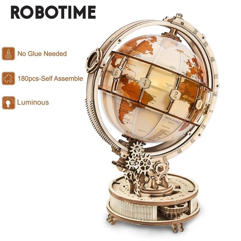 3D Wooden Puzzles for Adults Illuminated Globe with Stand 180pcs 3D Puzzles Built Model Kit Hobby Gifts for Adults