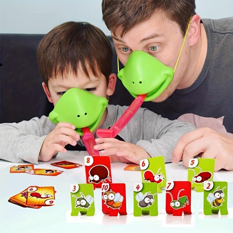 Frog Tongue Board Game, 1 Set Funny Parent-child Interactive Playing Competition Table Game, Including 2 Masks, 2 Fake Tongues, 20 Cards