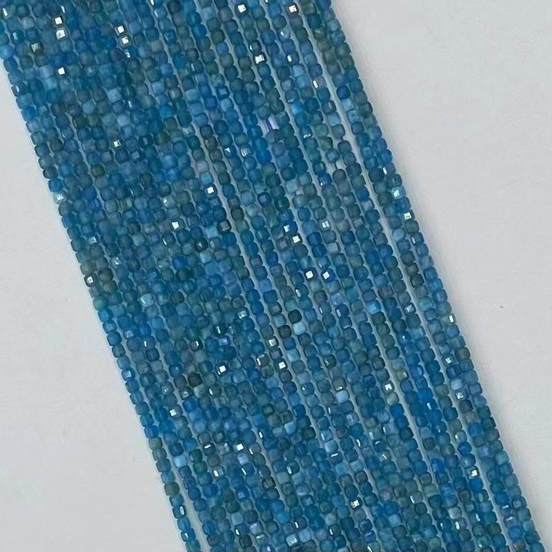 Natural Blue Apatite Gemstone Cube Faceted Beads Tiny Loose Beads Square Faceted Beads For DIY Jewelry Making Desig Handmade Crafts Bracelet, Necklace, Earrings AAAA Quality 15.5 Inches Long, Semi Precious Stone, Spacer beads