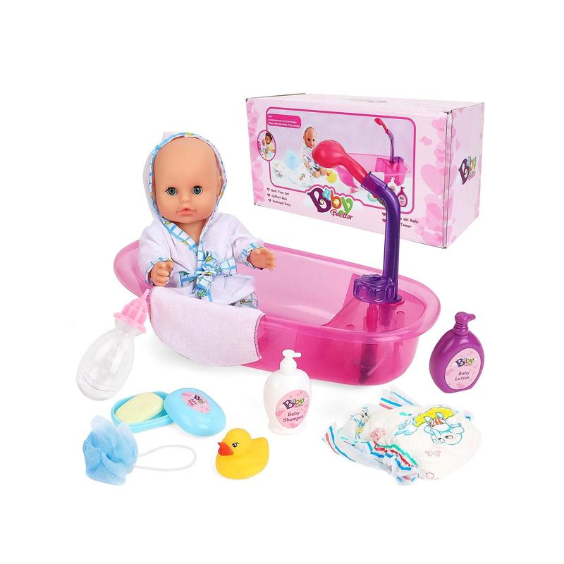 Newborn Baby Doll Bath Set - Real Working Bathtub With Detachable Shower Spray, Toy Gift Set For 3+ Years Old Kids